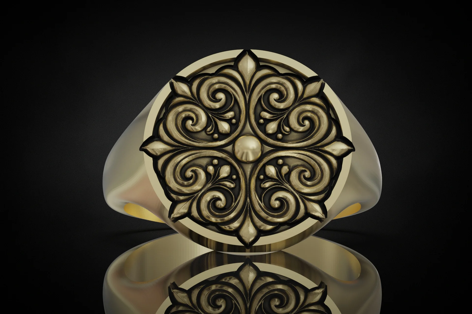 Ornate Filigree Round Signet Ring — view 4