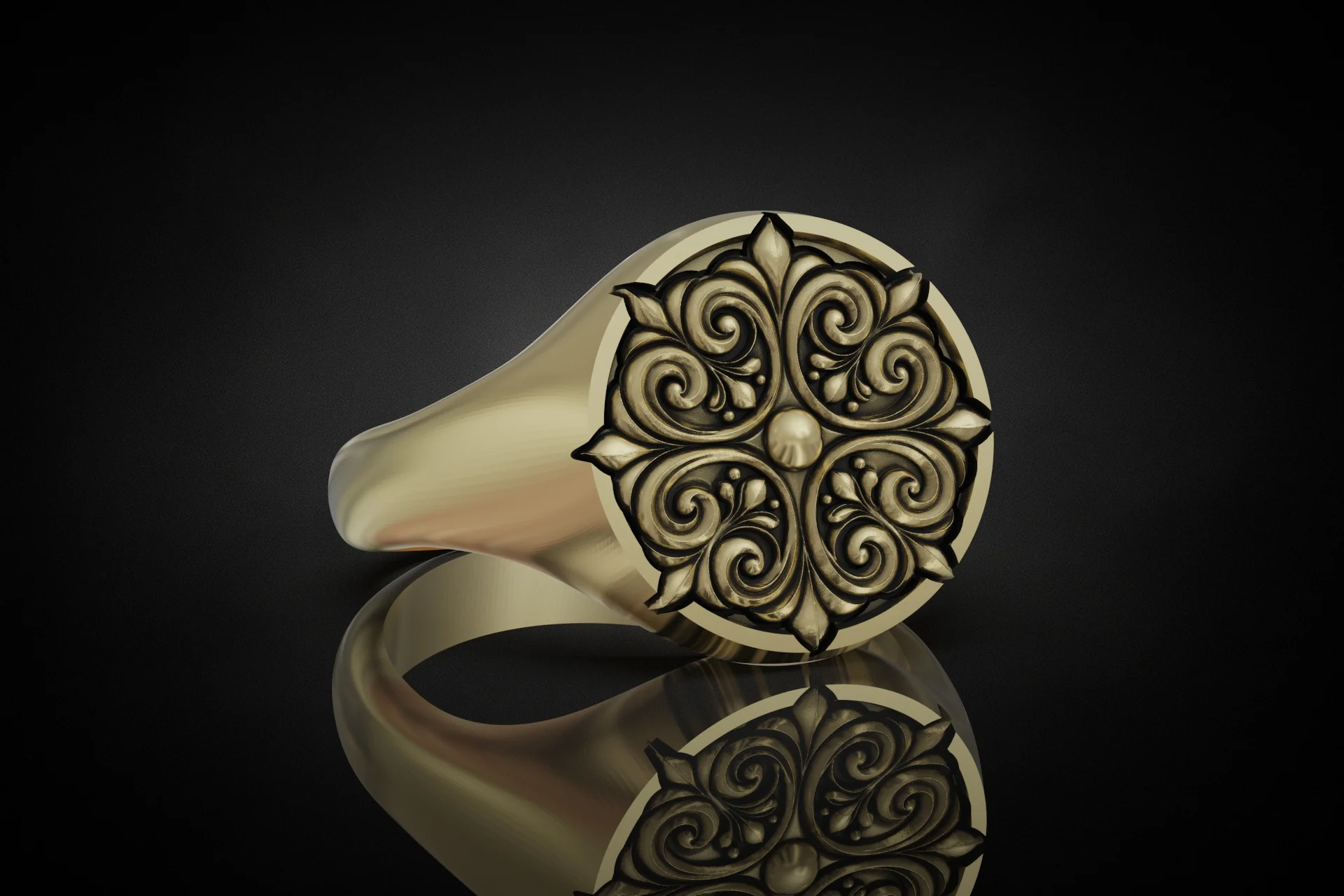 Ornate Filigree Round Signet Ring — view 5