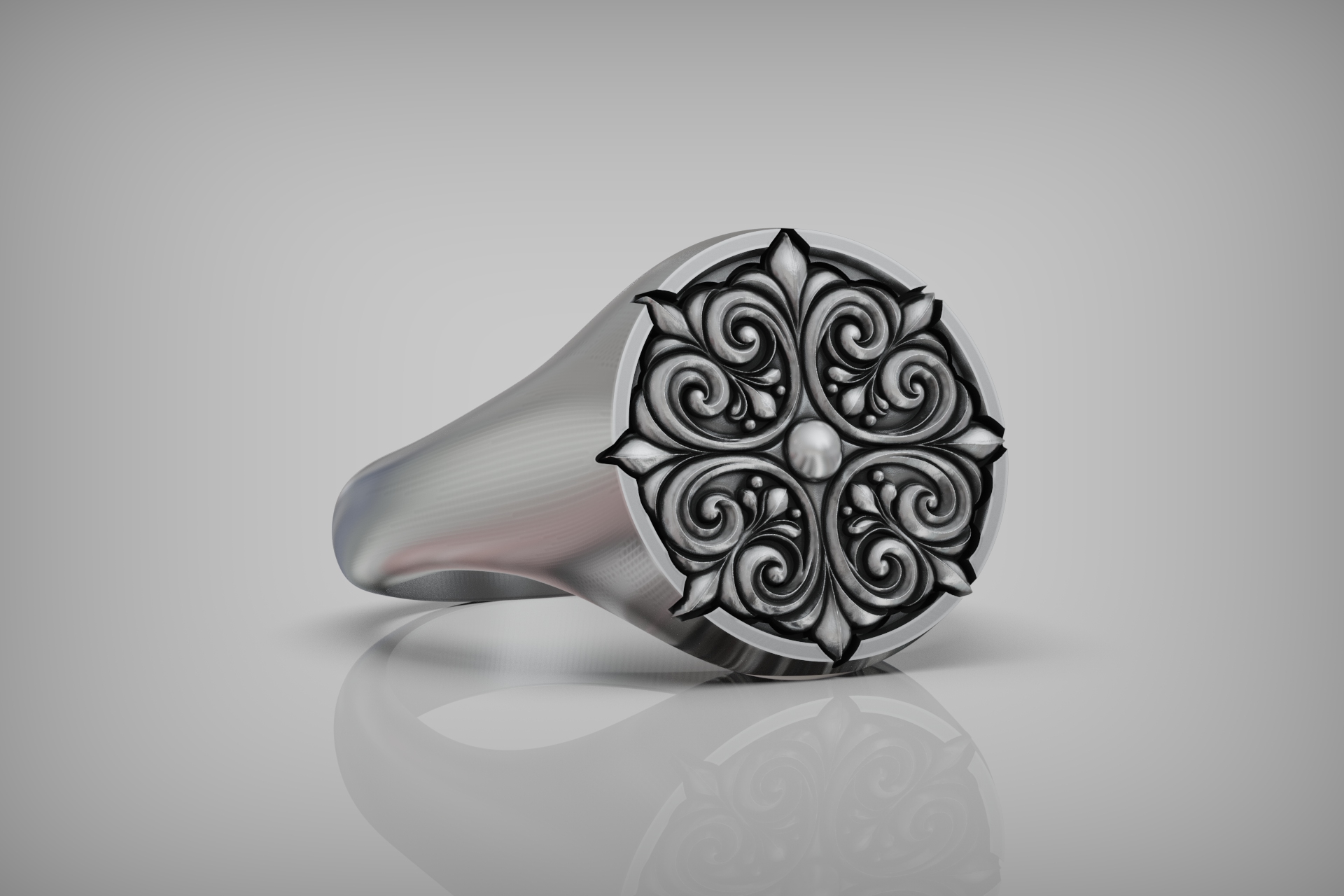 Ornate Filigree Round Signet Ring — view 6